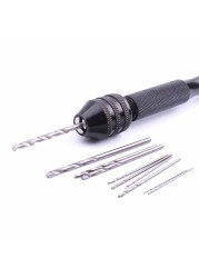 1pc Black Handle Drill Bit with 10pcs Twist Drill Bits Aluminum Alloy Carving Tools Hand Woodworking Watch Repair Tool