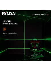 HILDA 12/16 lines 3/4D self-leveling laser level 360 horizontal and vertical cross super powerful green laser level