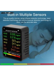 6 in 1 PM2.5 PM10 HCHO TVOC CO CO2 Air Quality Detector CO CO2 Formaldehyde Monitor Home Office Hotel Desktop Air Water Quality Tester