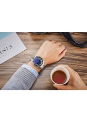 Men's automatic self-wind mechanical stainless steel strap gold silver gradient black blue dial date business watch