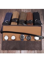 Watch Roll Storage Case Travel Wet Wax Canvas Watch Jewelry Protective Holder Box With Closure Watch Strap Pouch 5 Slots