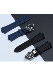 Quality 25mm-9mm Black Blue Soft Rubber Silicone Watches Band for Vacheron Constantin Strap VC Watchband Wristband Folding Buckle