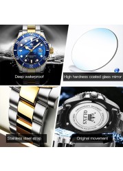 OLEVS Men's Luminous Waterproof Green Water Ghost Watch Quartz Watch Men's Watch Trend Calendar Display Stainless Steel Strap 5885