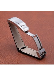 20mm Curved End Genuine Colorful Leather Watchband for Role Strap for Daytona Submarines GMT Bracelet Watch Band Slider Buckle