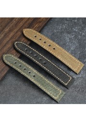 Handmade Canvas + Leather Watchband 20 22 24 26mm Compatible Bronze Strap Personalized Bronze Buckle