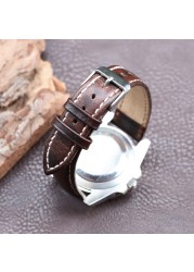 Retro Cowhide Watch Strap 20mm 22mm Red Brown Dark Coffee Half Arc Deformed Oil Wax Genuine Leather Strap Watchband Replacement Strap