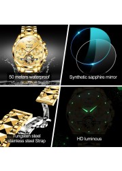 OUPINK Men's Watch 40mm Gold Men Mechanical Watches 50M Waterproof Top Brand Sapphire Glass Stainless Steel Business 142857