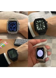 الفولاذ المقاوم للصدأ أحدث ل أبل WatchBand 44 مللي متر 45 مللي متر المعادن حزام ل IWatch سلسلة 7 6 SE 5 4 42 مللي متر 40 مللي متر تعديل نوبل المعادن