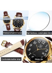 OLEVS Men's Quartz Watch 50M Waterproof GMT Premium Men's Watches Sports Leather Strap Men Wristwatches