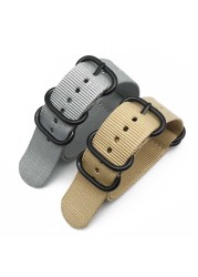 NATO Nylon Strap 20 22 24mm Bracelet Solid Military NATO Fabric Nylon Watch Strap Woven Zulu Straps Bands Belt Buckle Black