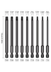 9PCS 100mm Steel Torx Hollow Screwdriver Bits Tool Set 1/4 Hex Torx Socket Set Handle Tools Electric Screw Driver Set