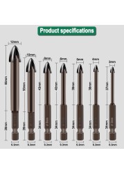 6/7 قطعة الزجاج مجموعة لقمة مثقاب عرافة بلاط بت كوب سيراميك ثقب الخرسانة فتاحة كربيد نقطة البلاط والزجاج عبر الرمح رئيس الحفر Bi