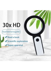 LED Light Optical Reading Ancient Dropship Handheld 30X Luminous Magnifier Microscope Magnifying Glass Reading Aid Eyepiece