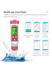 Bluetooth Compatible Meter 4 in1 PH/TDS/EC/Temperature Water Quality Pen APP Smart Control Water Quality Detector for Aquarium