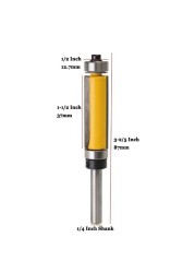 1Pc 1/4" Shank Template/Trim Router Bit, With 2" Long Routing Cutters. Features: Top & Bottom Ball Bearings Woodworking Tool