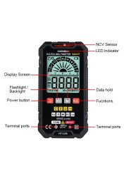 HT125B Smart Multimeter Digital Professional Capacitor Auto Test Range 600V AC DC Voltage Ohm Hz Diode Live Continuity Meter