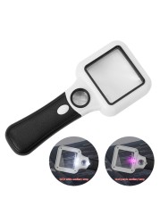 5x 45x Illuminated Magnifier with 3LED+UV Reading Lamp Magnification Loupe Glass Jewelry Banknote Inspection Handheld Tool