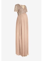 Maya Maternity Delicate Sequin Cap Sleeve Maxi Dress