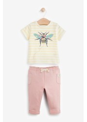 FatFace Yellow Baby Crew Bee T-Shirt and Joggers Set