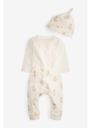 Baby 3 Piece Bear Print Bodysuit, Leggings and Hat Set (0mths-2yrs)