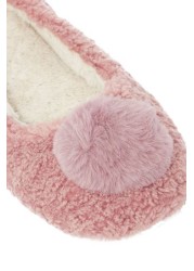 Joules Pink Pombury Ballet Slippers With Pom