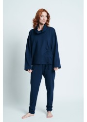 Elle Navy	Blue Loungewear Tie Detail Asymmetric Long Sleeve Top