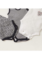 Juniors Printed Sleeveless Bodysuit with Press Button Closure - Set of  3