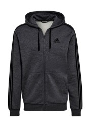 adidias Fleece 3 Stripe Zip Through Hoodie