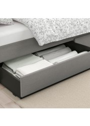 HAUGA Upholstered bed, 4 storage boxes