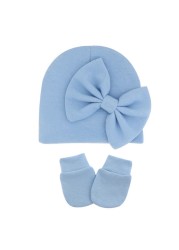 1 Set Newborn Beanie Gloves Set Baby Headband Hat Glove Kit Infant Autumn Winter Warm Cotton Head Wrap Glove Shower Gifts