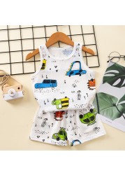 Baby Kids Pajamas Sets Cotton Boys Pajamas For Girls Sleeveless Hollow Dinosaur Tshirt Short Summer Pajama Suit Children Clothes