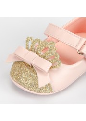 Baby Girls Shoes Pink Bling Crown Princess Shoes Anti-slip Flat Rubber Sole Newborn First Walkers Baby Girls Shoes