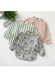 Easy to Wear Long Sleeve Baby Bib Baby Soft PU Bibs Painting Waterproof Meals Protection Washable Easy Clean Smock for Babies