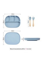 Silicone Baby Dinner Plate With Four Separating Compartments Strong Suction Cup With Lid Silicone Macaron Fresh Color BPA Free