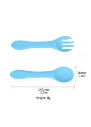 2pcs Baby Soft Silicone Fork Spoon Set Feeding Dishes Toddler Toddlers Infant Feeding Accessories Silicone Tableware