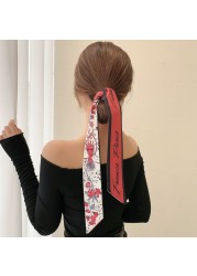 1pc Adult Kids Silk Scarf French Style Headband Girls Braided Bow Long Ribbon Head Rope Tied Hair Streamer Clothes Accessories