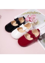 Newborn Baby Shoes Baby Boy Girl Shoes Girl Classic Bowknot Rubber Sole Anti-slip PU Leather Dress Shoes First Walker Toddler Crib Shoes