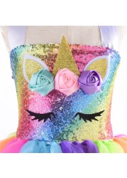 Girl Unicorn Dresses for Girls Tutu Princess Party Dresses with LED Lights Flower Birthday Party Cosplay Costume Girls Clothing