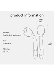 Baby Children Spoon Fork Set Soft Bendable Silicone Scoop Fork Cutlery Set Kid Training Feeding Cutlery Utensils