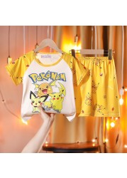 Doraemon Kids Pajamas Tops Pant Summer Cartoon Sleepwear Set Boys Girls Baby Clothes Pajamas Short Sleeve T-shirt Pajamas Suit