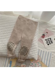 2022 Spring New Baby Girls Boys Cute Ribbed Cotton Trousers Infant Fashion Splicing Lattice Pants Newborn Baby Casual Leggings