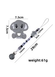 Customized Name Newborn Infant Baby Pacifier Clips Chain Elephant Silicone Beads Toy Teether Toy Doll Baby Holder Pacifier Chain