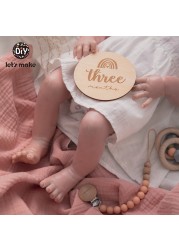 Let's Make 14pcs/set 1-12 Month Handmade Baby Milestone Card Vintage Photography Props Wooden Rainbow Age Cards Newborn Photo