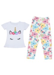 2pcs Kids Clothes Set Summer T-shirt Leggings Little Girl Print T-shirt and Pants Outfits Baby Girl Leggings