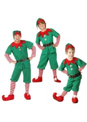 Family Matching Mother Dad Green Elf Christmas Costume Festival Santa Boys Suit New Year Kids Clothes for Girls Christmas Party Dress