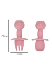 New Predator Predator Baby Training Silicone Fork Spoons Short Fork Spoon Handle Learning Artifact Silicone Soft Fork Spoons Kids