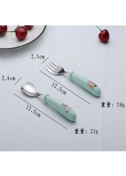 Baby gadgets cutlery set children utensils stainless steel baby dinnerware cutlery cartoon infant food feeding spoon fork