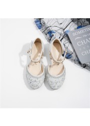 Girls-up sandal height students rhinestone princess shoes pink new shoes children's hollow glass slippers shiny girl dress