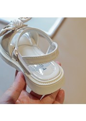 Girls Sandals Girls Bowknot Beach Shoes New Fashion 2022 Summer Children's Lovely Princess Flat White Sandals 2777