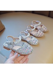 Baby Girls Sandals Hollow Party Sandals Summer 2022 Fashion Pearl Princess Shoes Bow Rhinestone Single Kids Sandals Q329